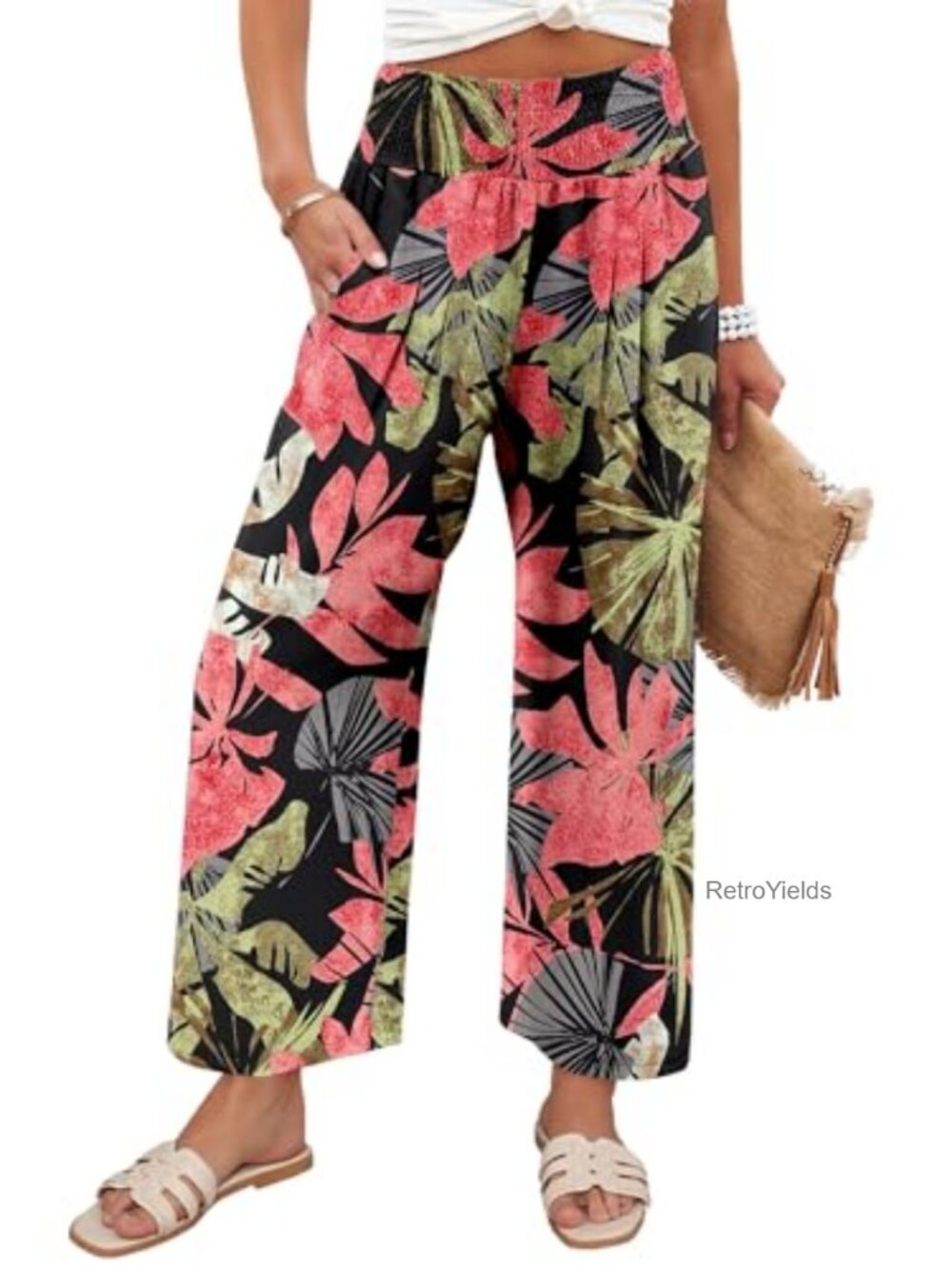 Women's Wide Leg Palazzo Pants High Waisted Flowy Beach Lounge Trousers with